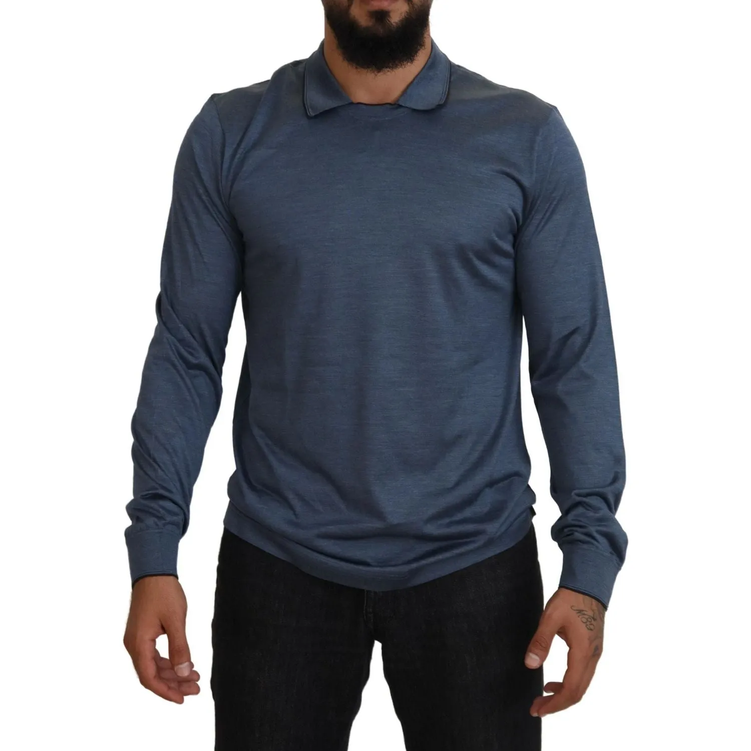 Dolce & Gabbana Elegant Silk Blue Pullover Sweater