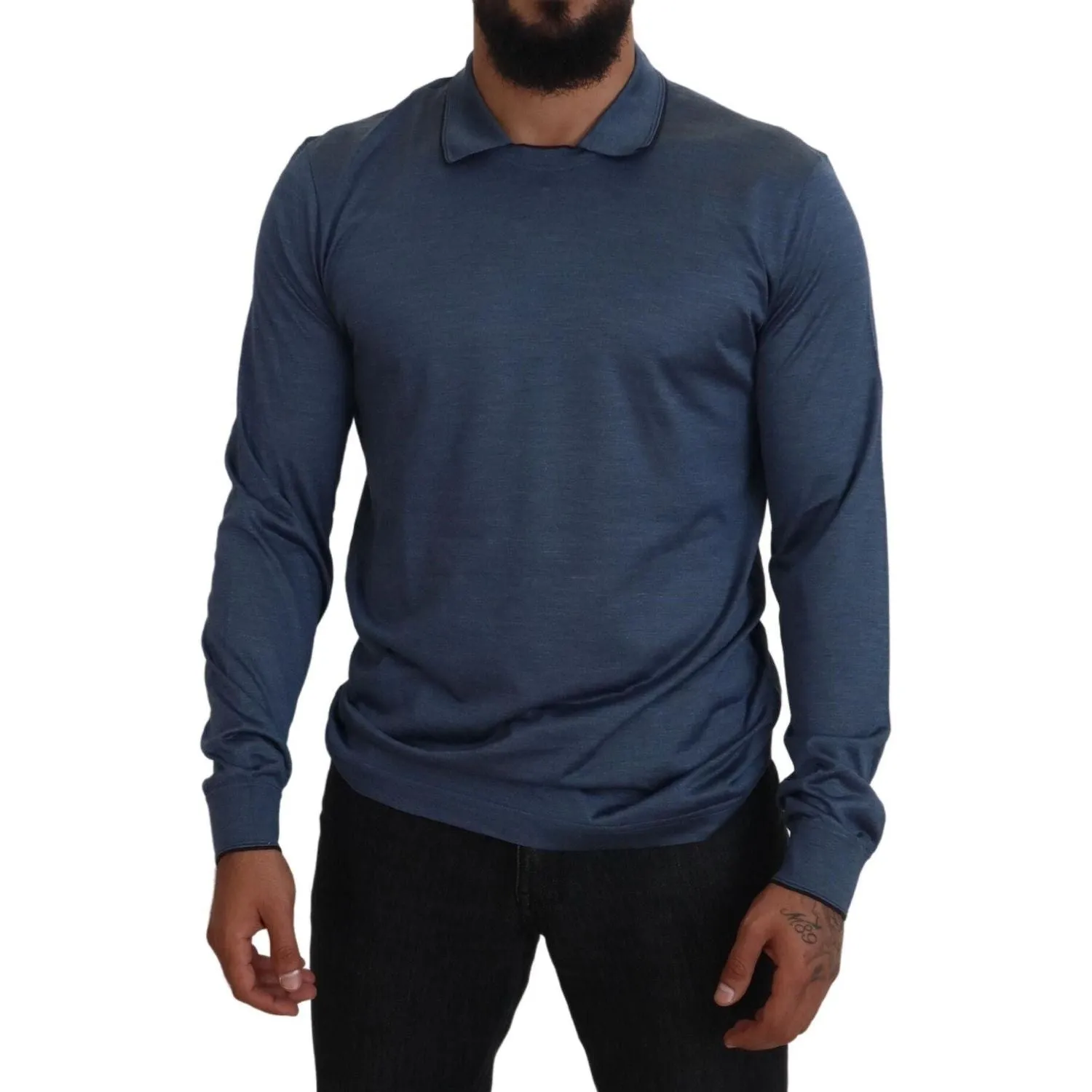 Dolce & Gabbana Elegant Silk Blue Pullover Sweater