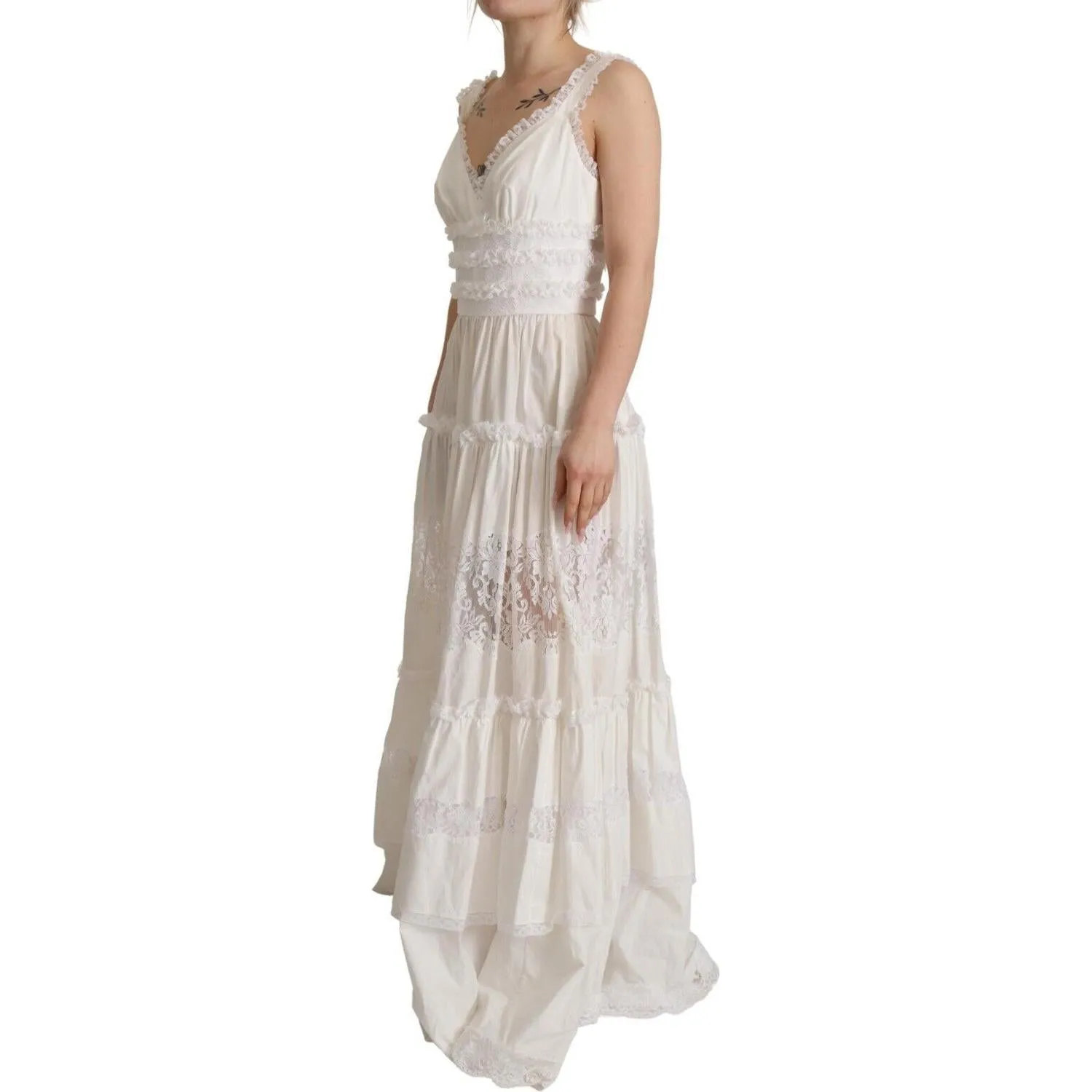 Dolce & Gabbana Elegant White A-Line Tiered Maxi Dress