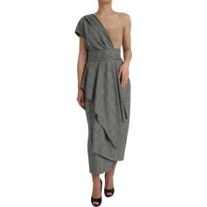 Dolce & Gabbana Gray Beige Layered One Shoulder Maxi Dress