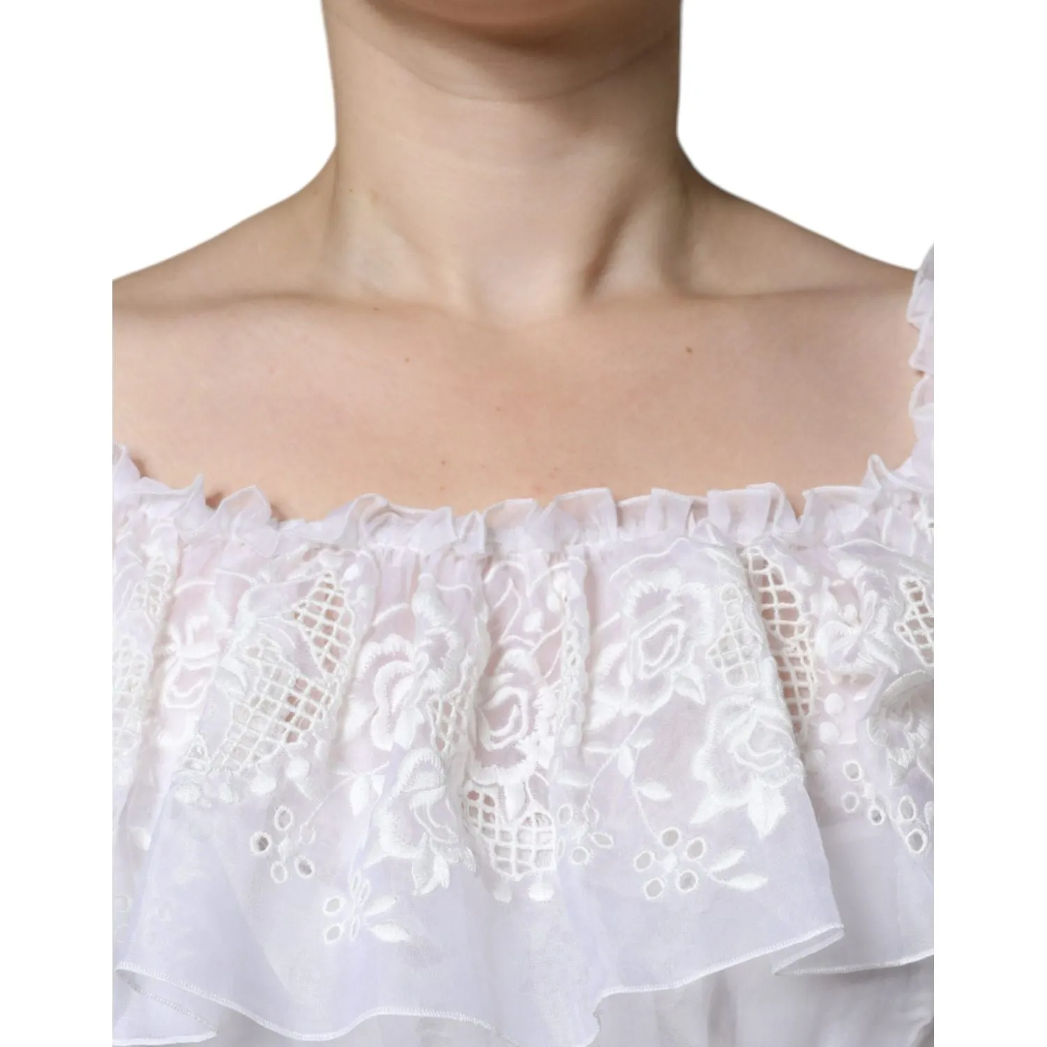 Dolce & Gabbana White Floral Lace Corset Cotton Maxi Dress