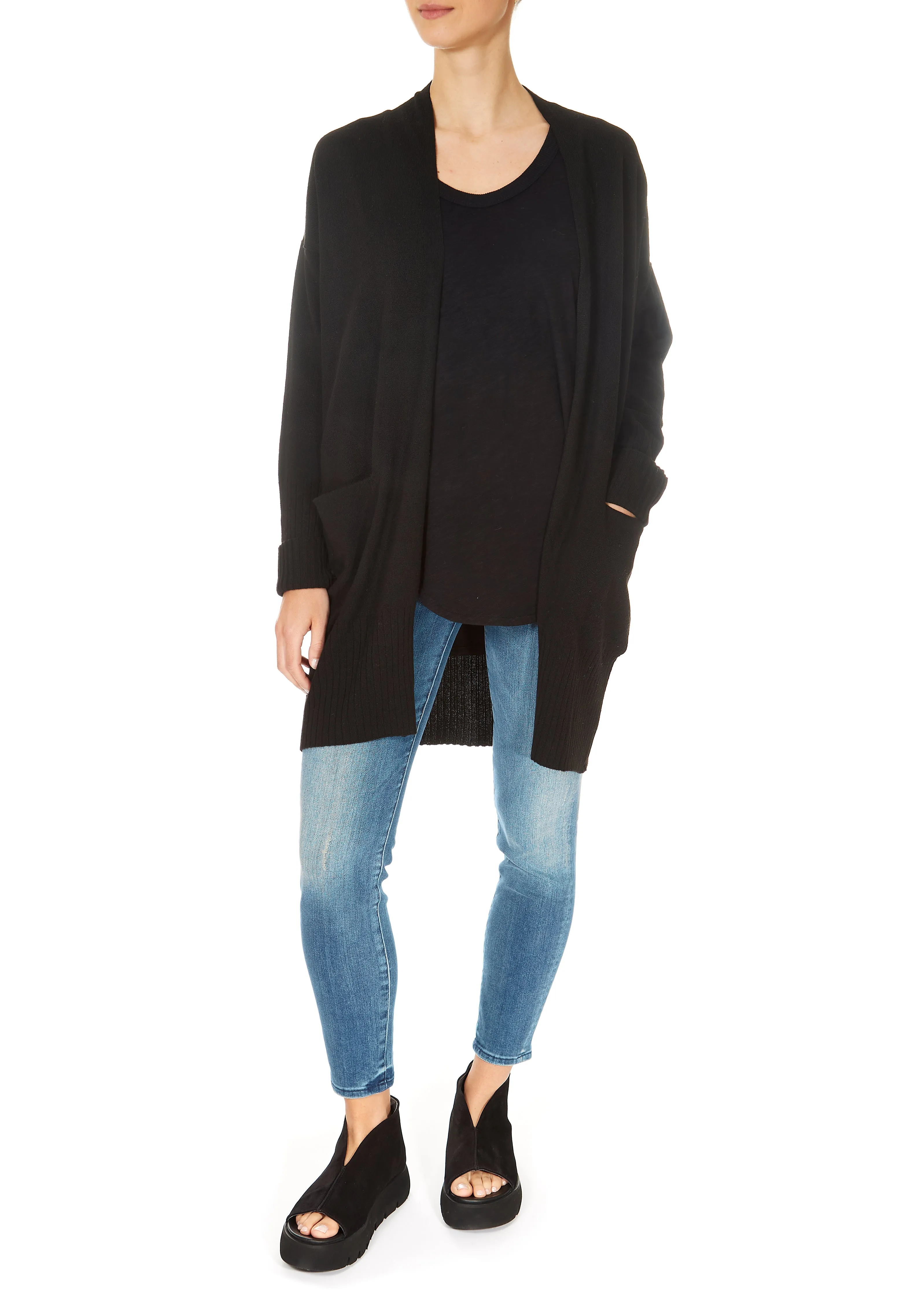 'Dominic' Black Wool Cashmere Blend Cardigan