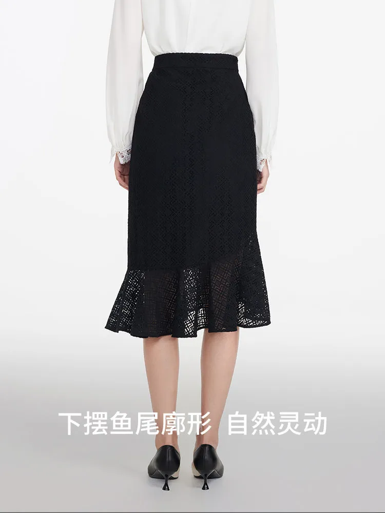 EP YAYING Elegant Fishtail Hem Midi Skirt