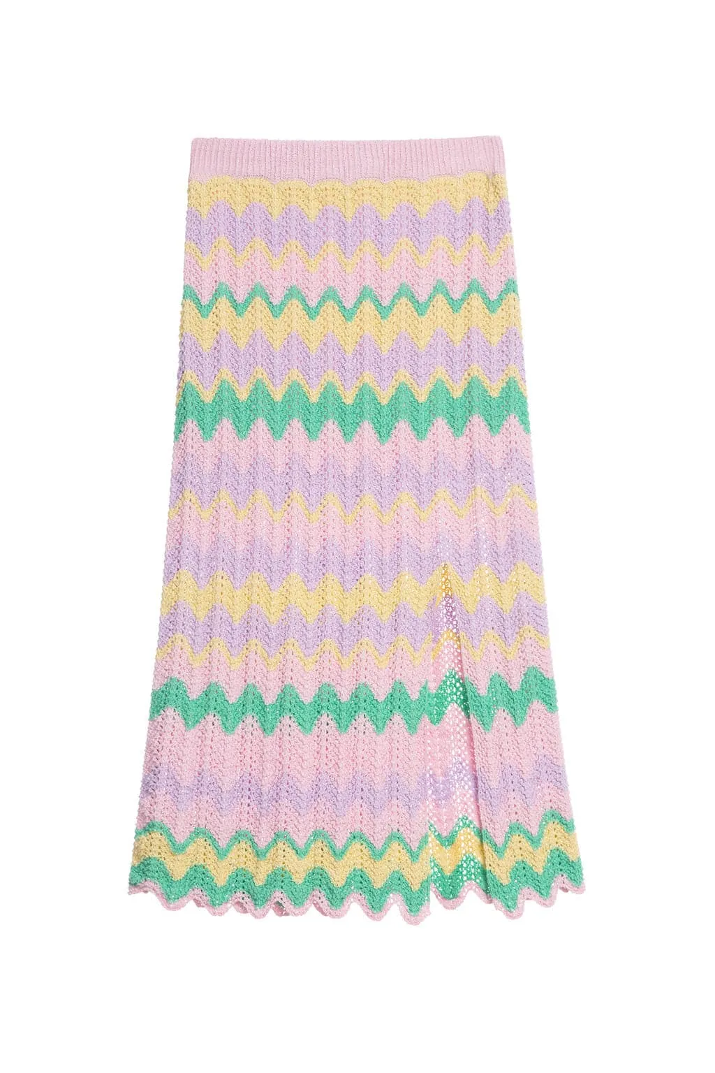 Ethnic-inspired Colorful Wavy Pattern Slit Midi Skirt