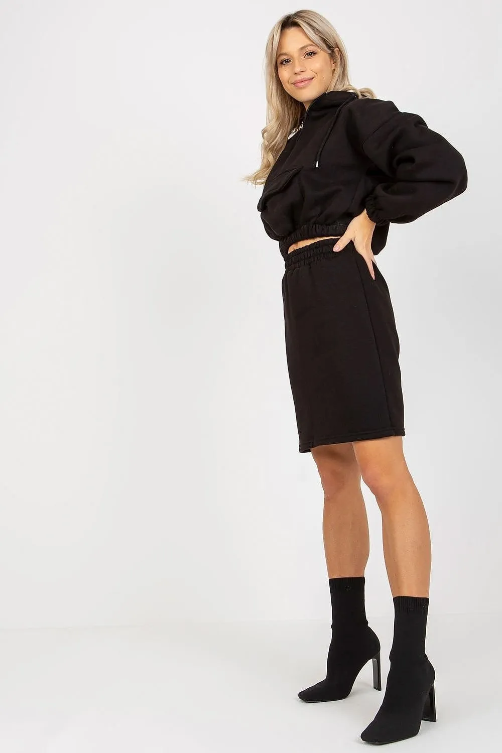 Ex Moda Cropped Pocket Hoodie And Midi Skirt Set