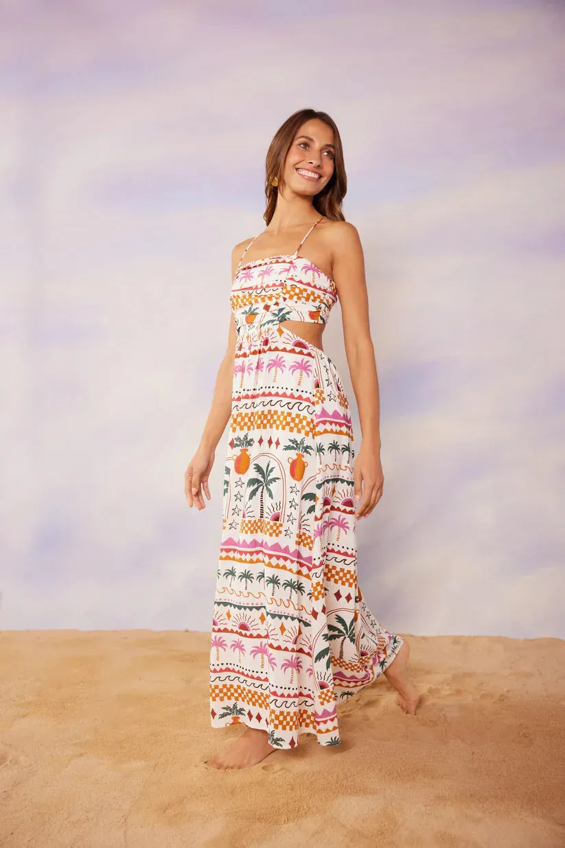 Eyona Strappy Maxi Dress White Palm