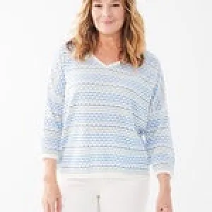 FDJ 3/4 Sleeve V-Neck Sweater 1271624-BKSP Blue Kia Stripe