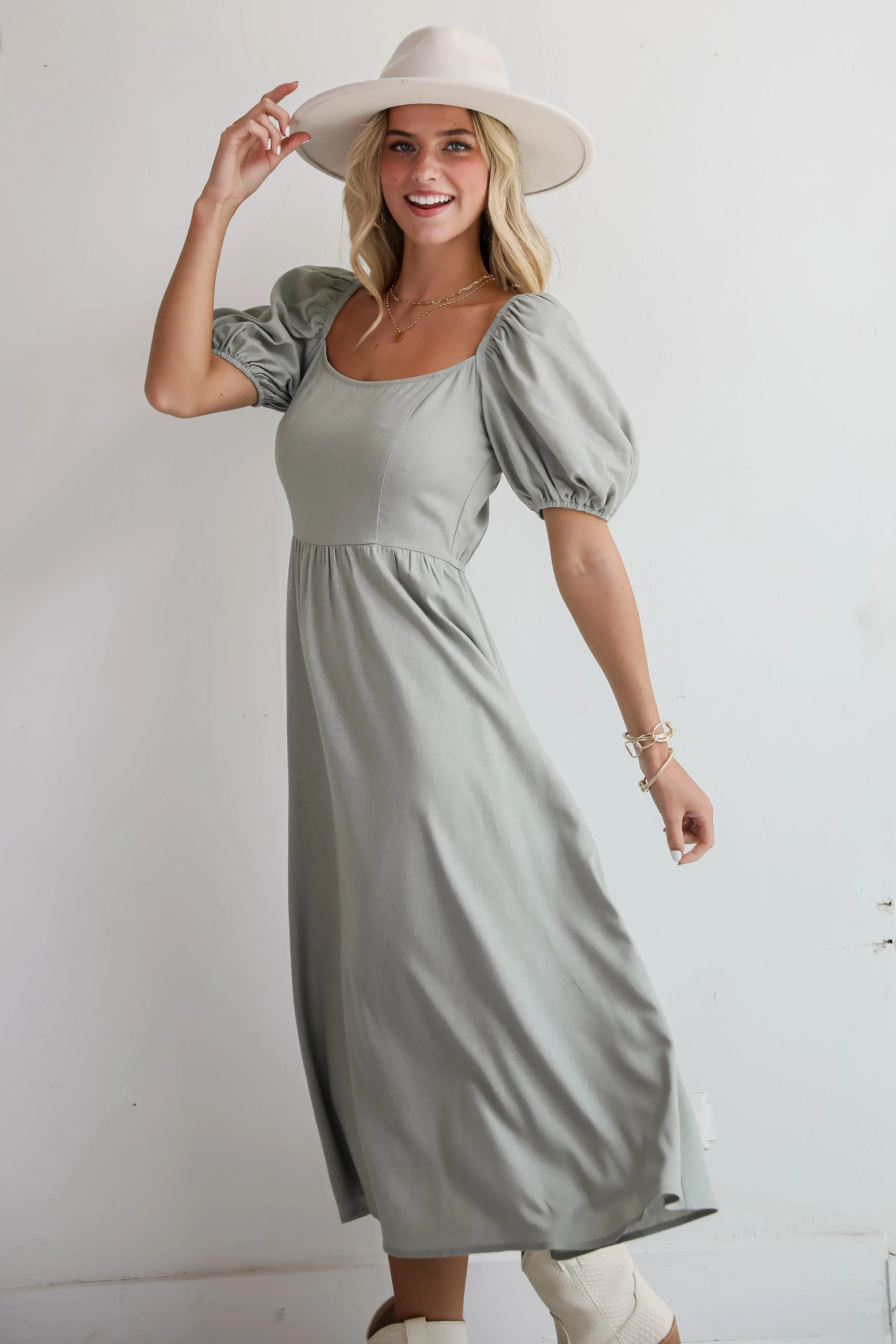 FINAL SALE - Chic Persuasion Sage Linen Midi Dress