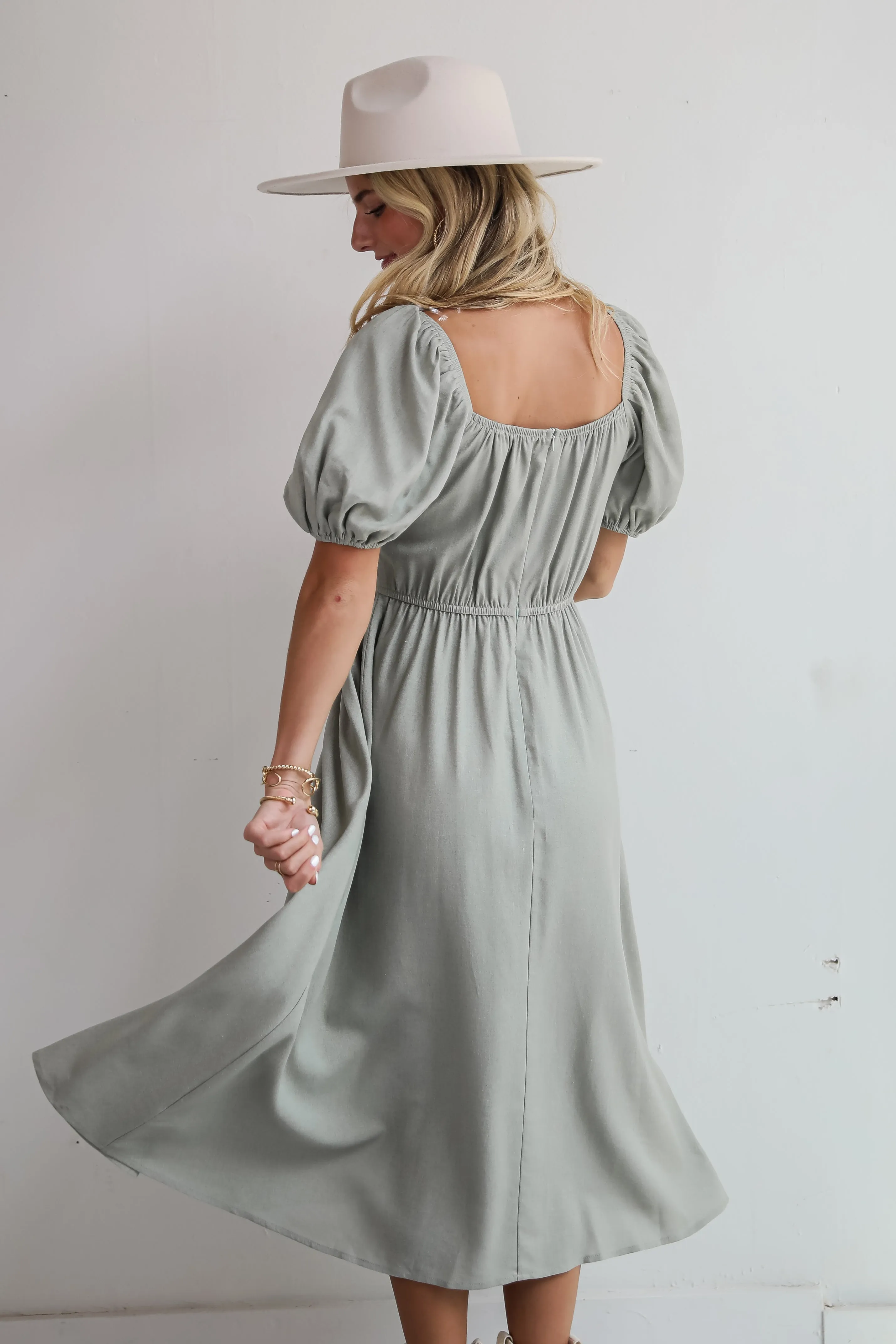 FINAL SALE - Chic Persuasion Sage Linen Midi Dress