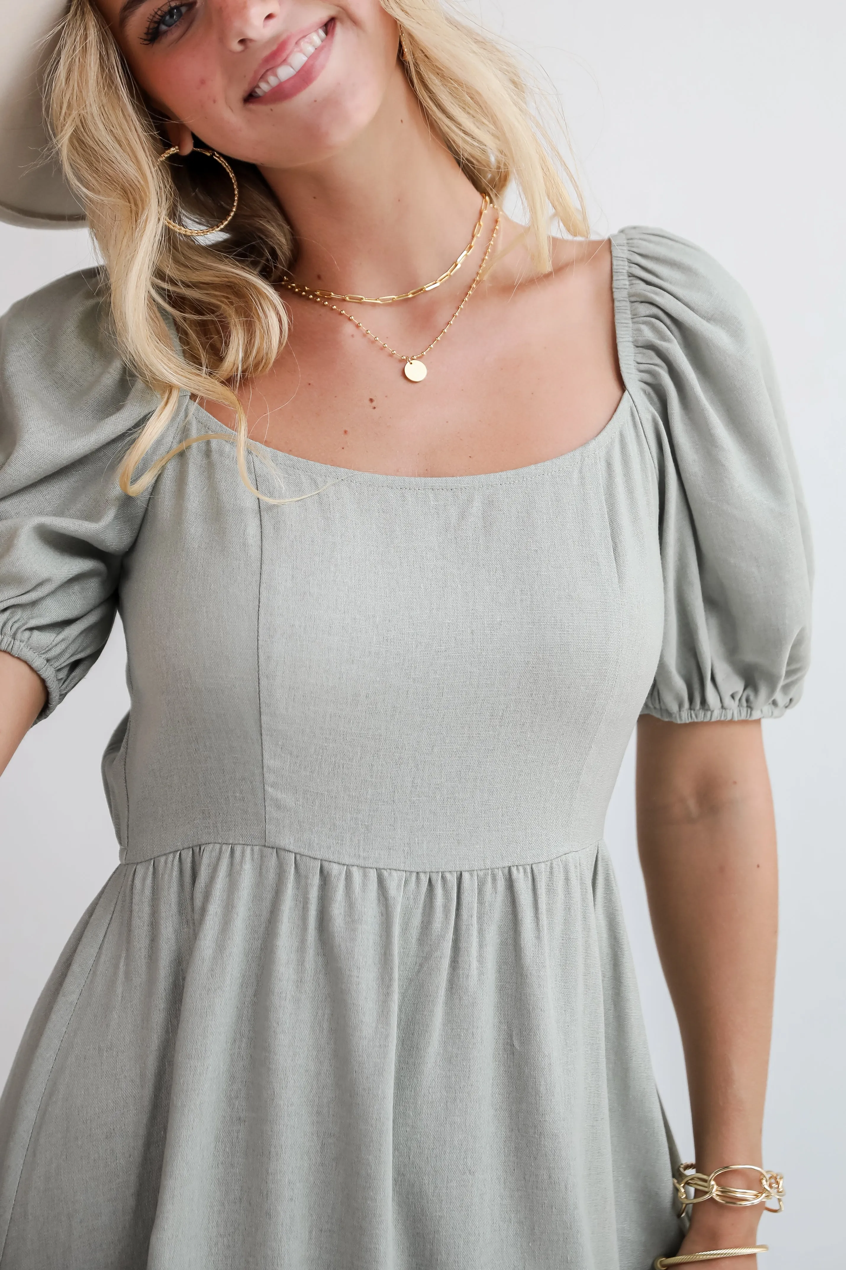 FINAL SALE - Chic Persuasion Sage Linen Midi Dress