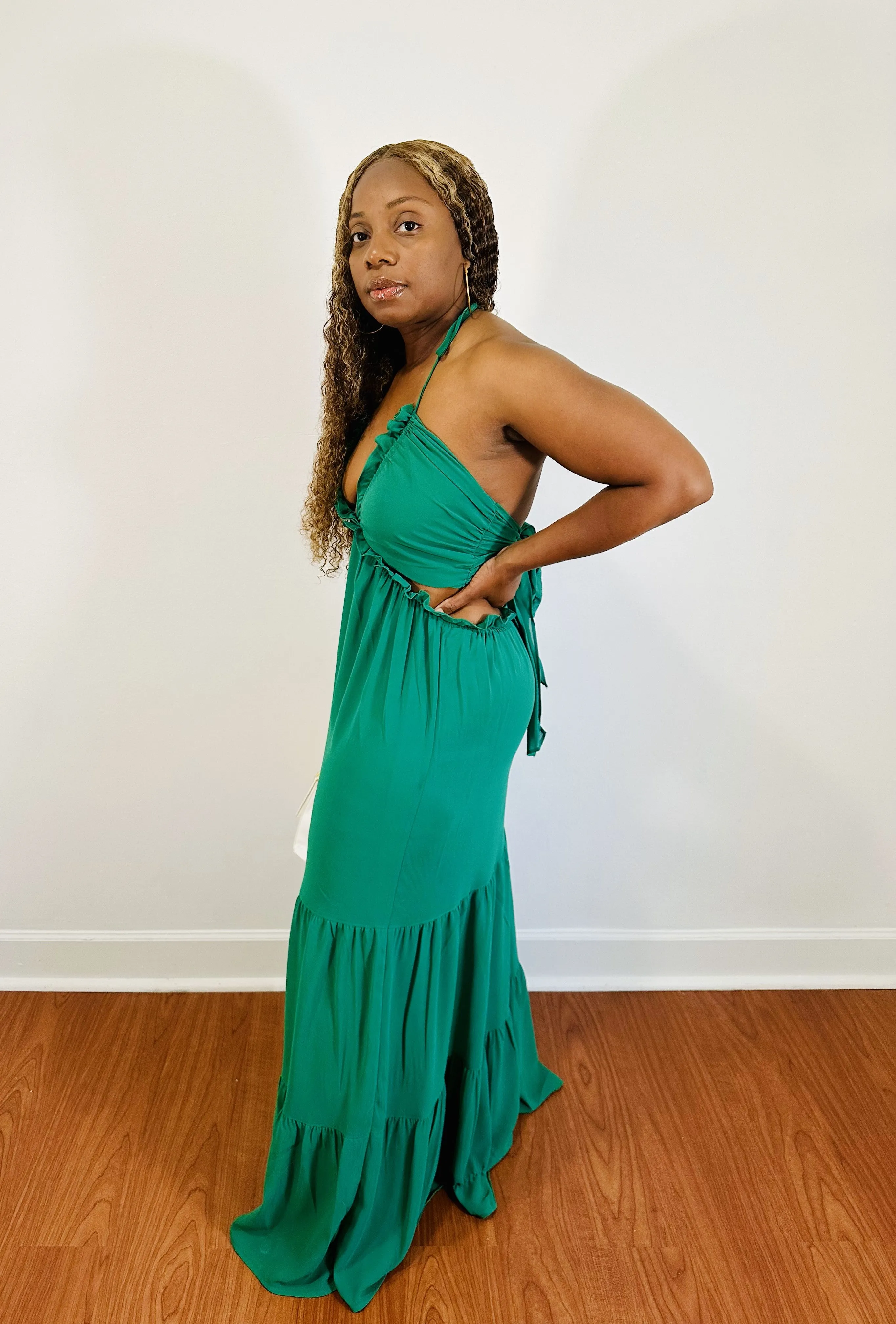 Floetry V-Neck Maxi Dress (Hunter Green)