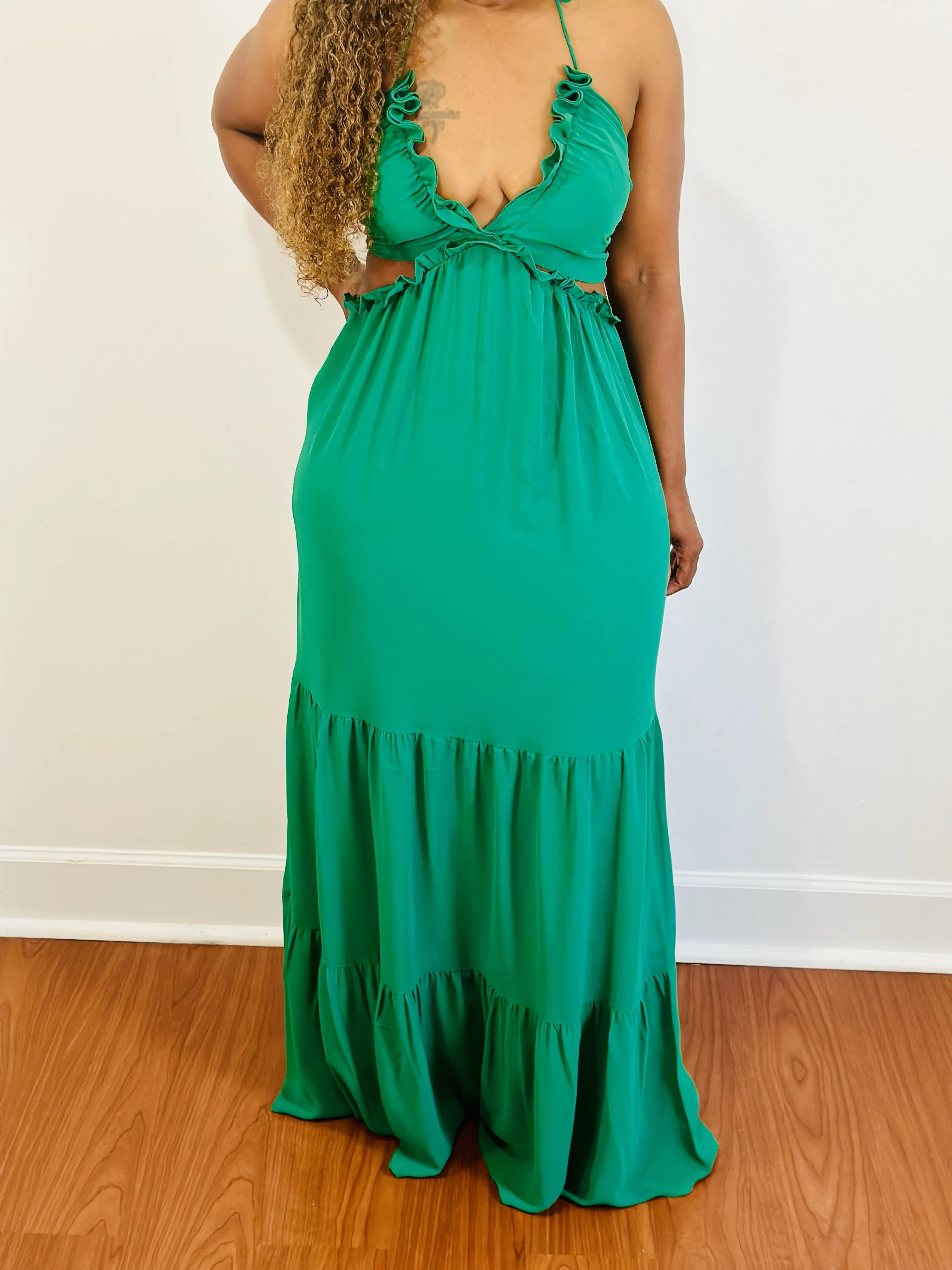 Floetry V-Neck Maxi Dress (Hunter Green)