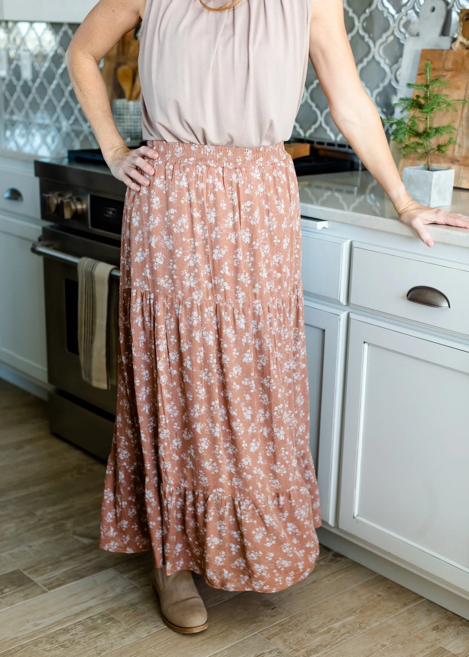 Floral Elastic Waist Gauze Maxi Skirt - FINAL SALE