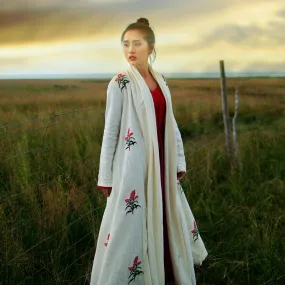 Floral Embroidered Long Linen Cardigan | Mandala