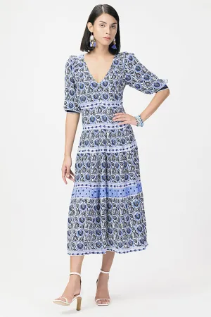 Floral Printed Puff Sleeves Layered Dress