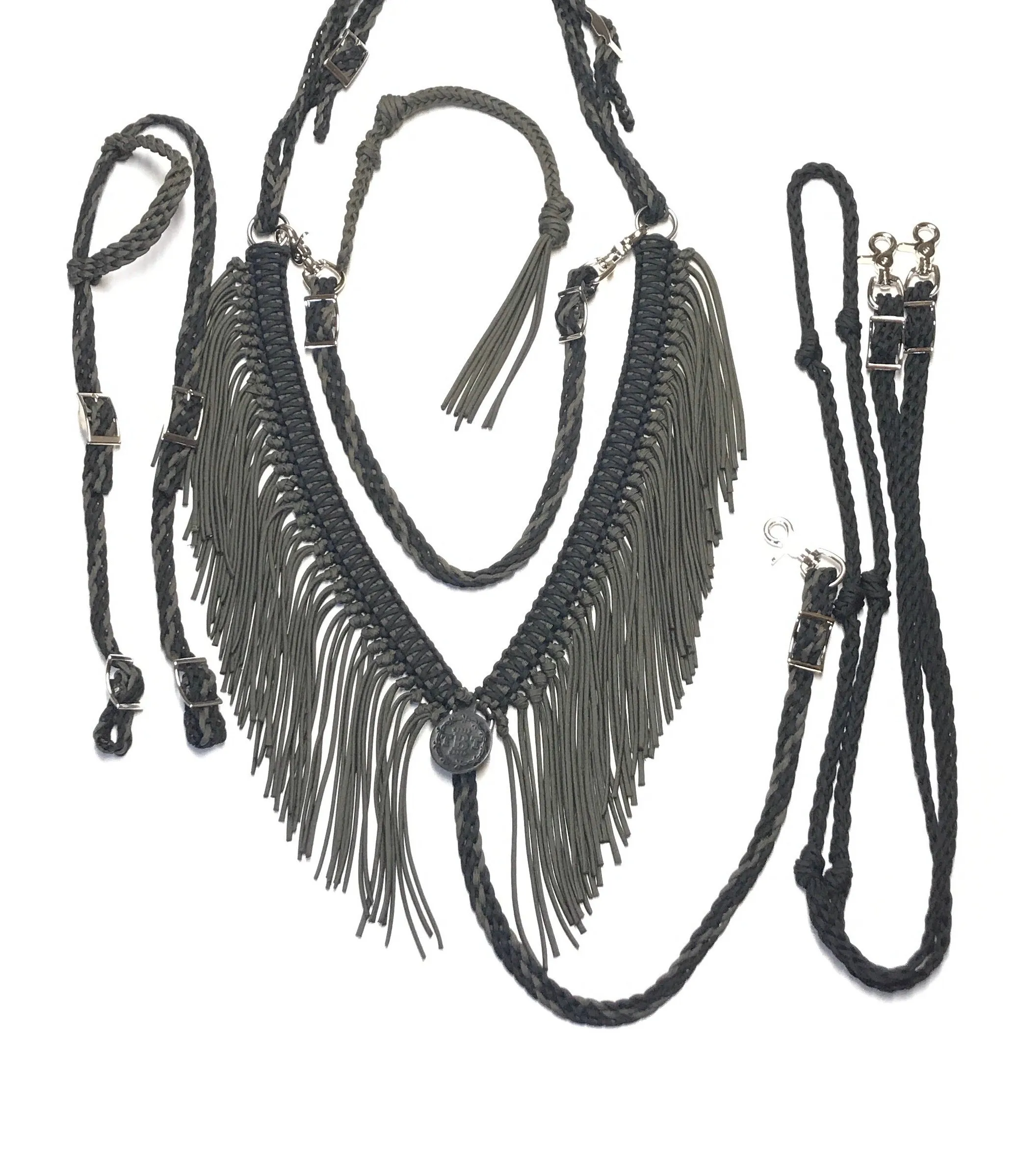 Fringe Breast Collar Tack set olive green and black