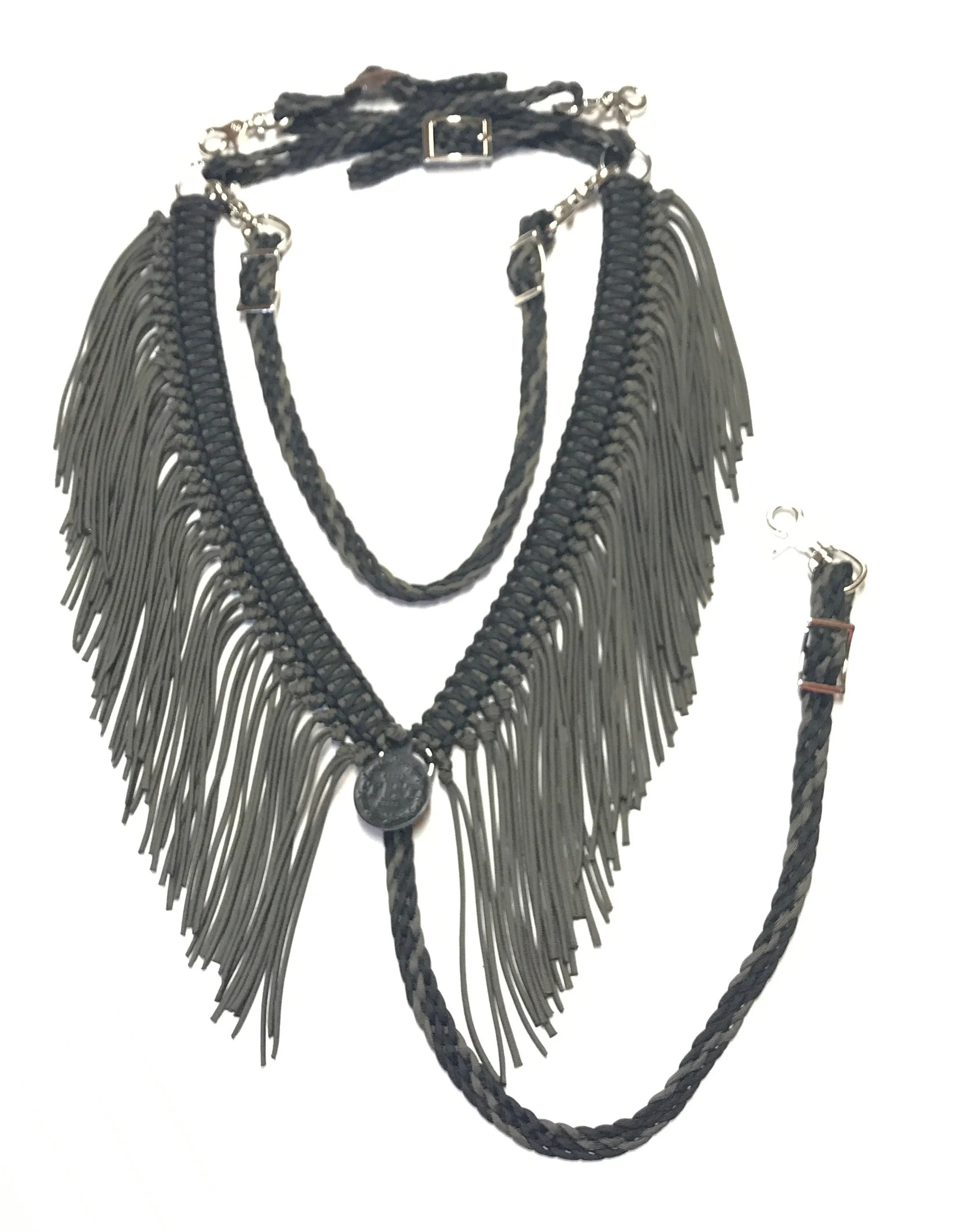 Fringe Breast Collar Tack set olive green and black