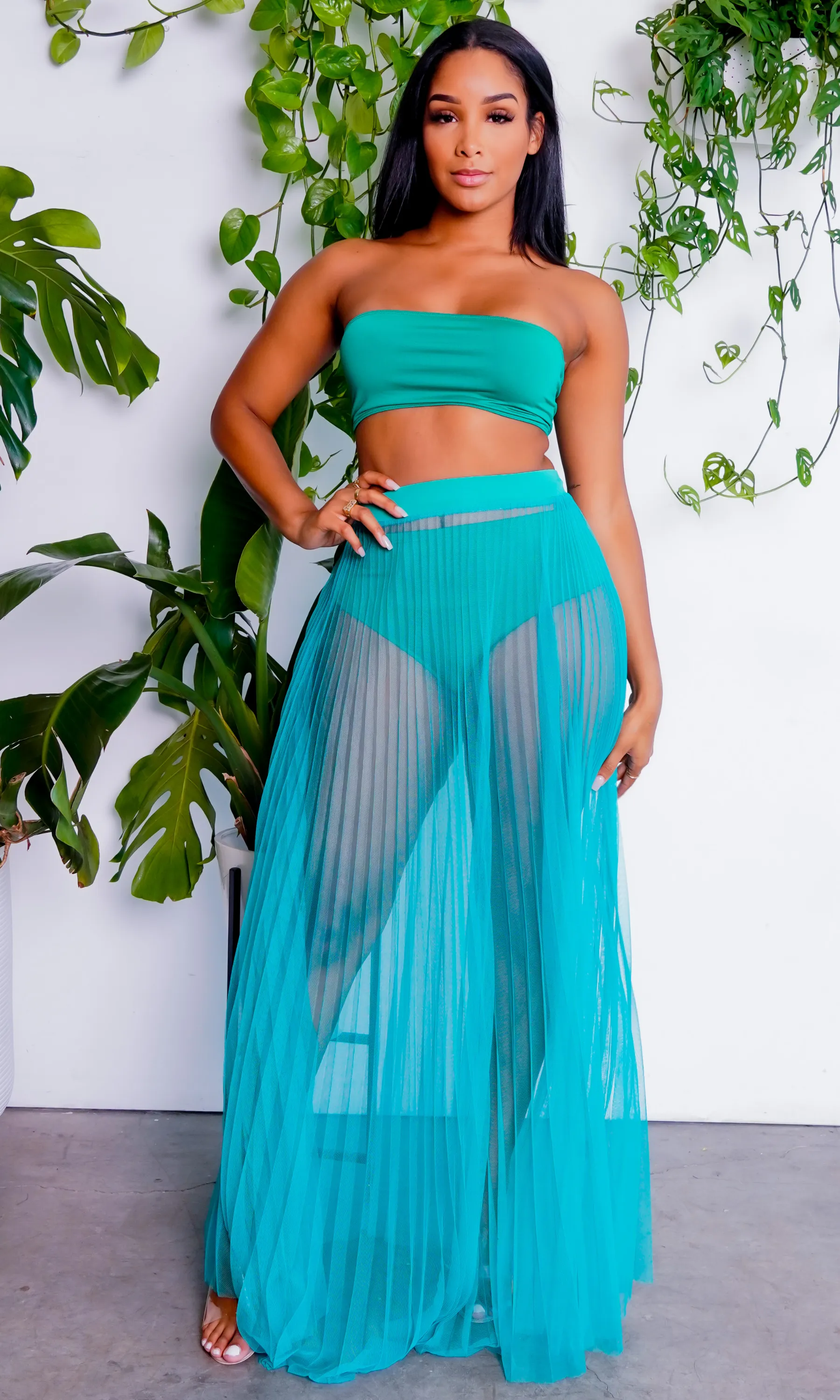 Fun In The Sun | Bandeau Bikini Skirt Set - Emerald FINAL SALE