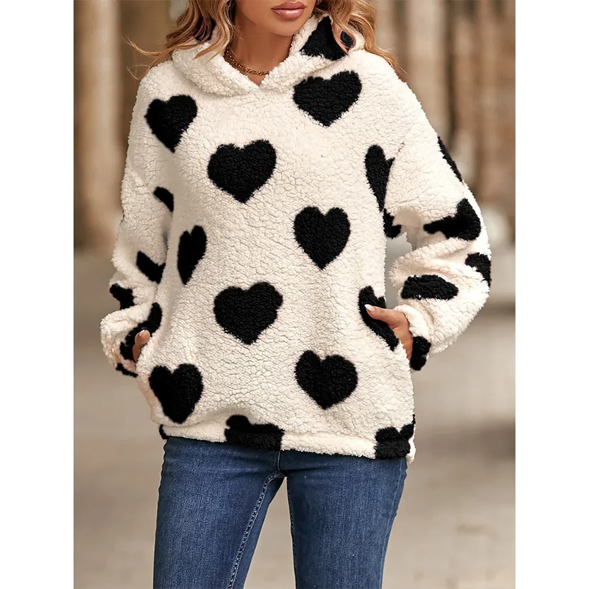 Funki Buys | Sweaters | Women's Fuzzy Heart Pocketed Hoodie