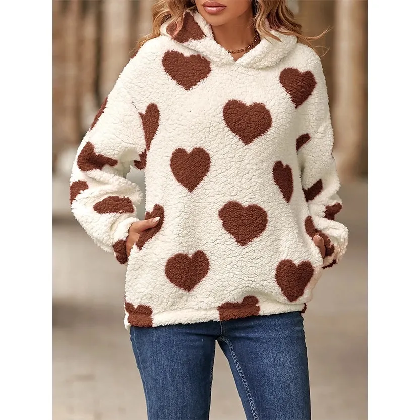 Funki Buys | Sweaters | Women's Fuzzy Heart Pocketed Hoodie