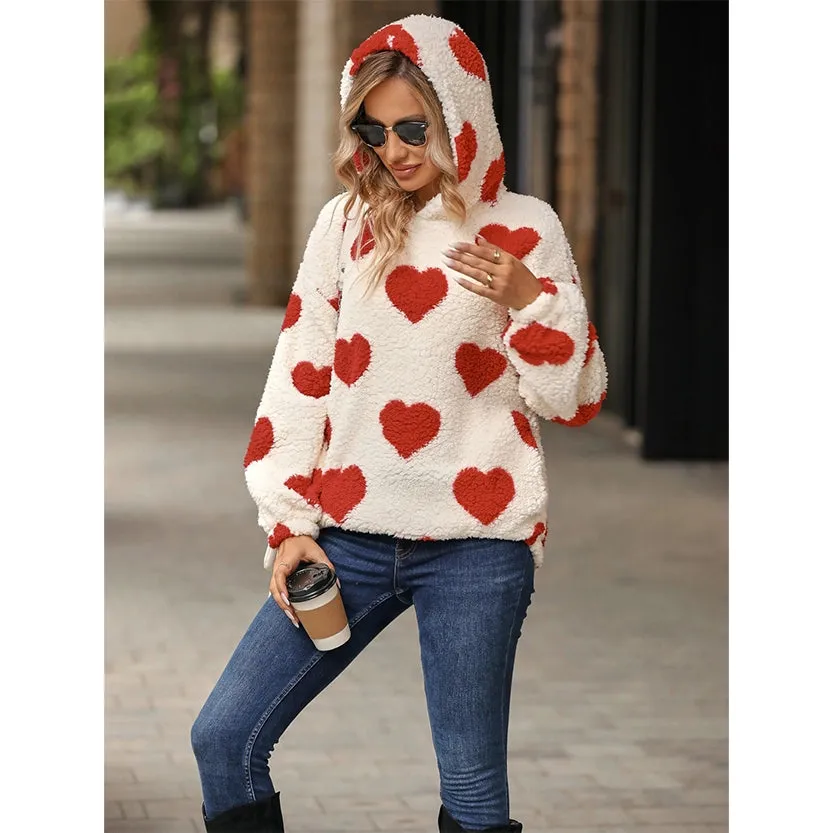 Funki Buys | Sweaters | Women's Fuzzy Heart Pocketed Hoodie