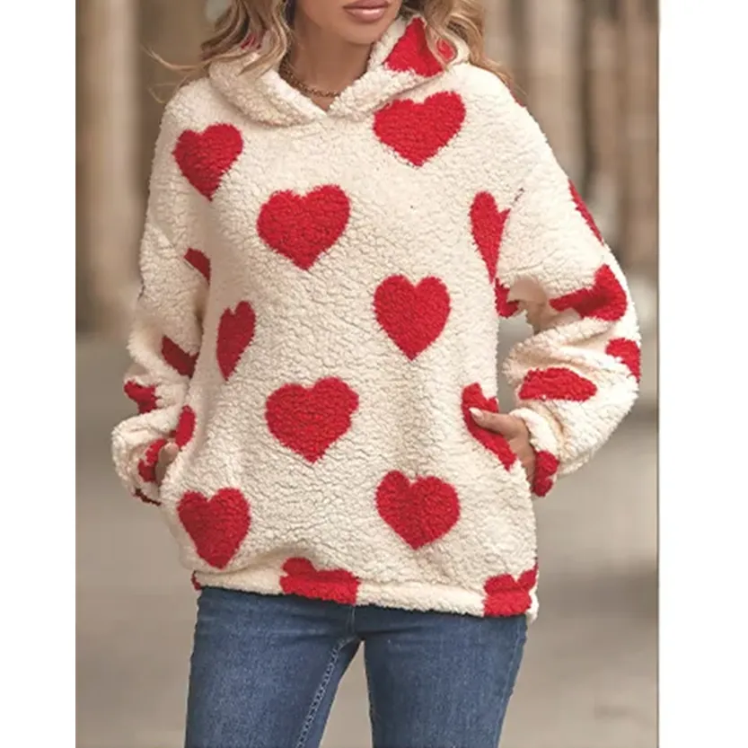 Funki Buys | Sweaters | Women's Fuzzy Heart Pocketed Hoodie