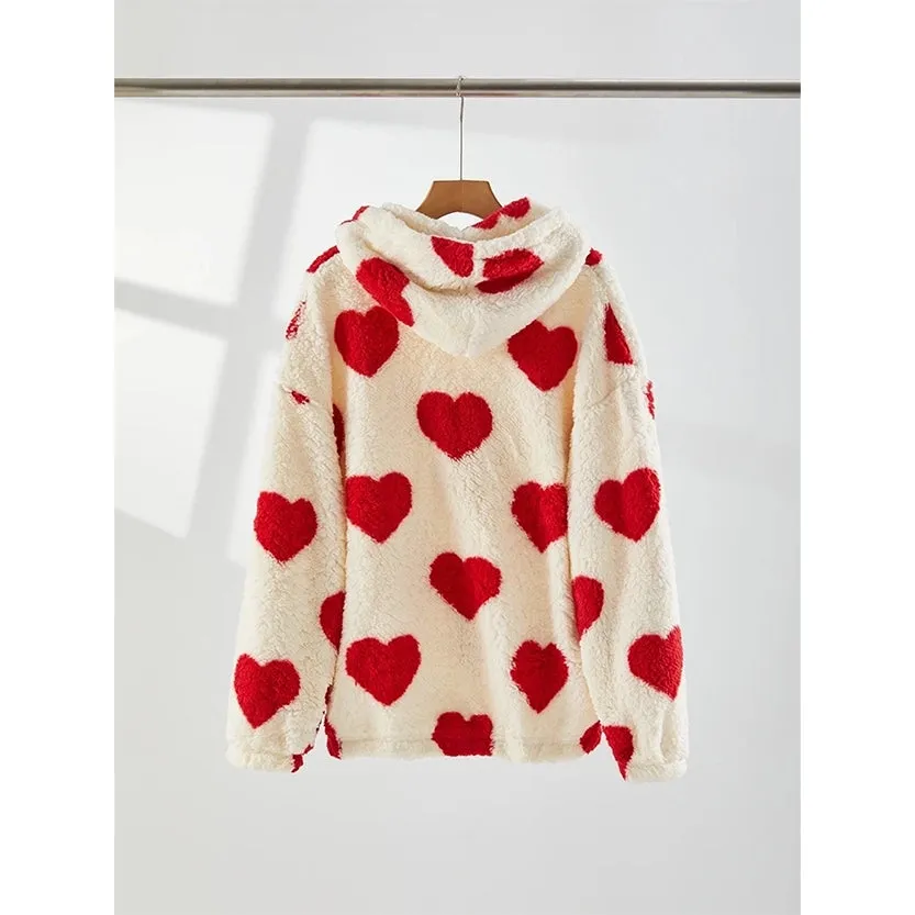 Funki Buys | Sweaters | Women's Hooded Love Print Winter Pullover