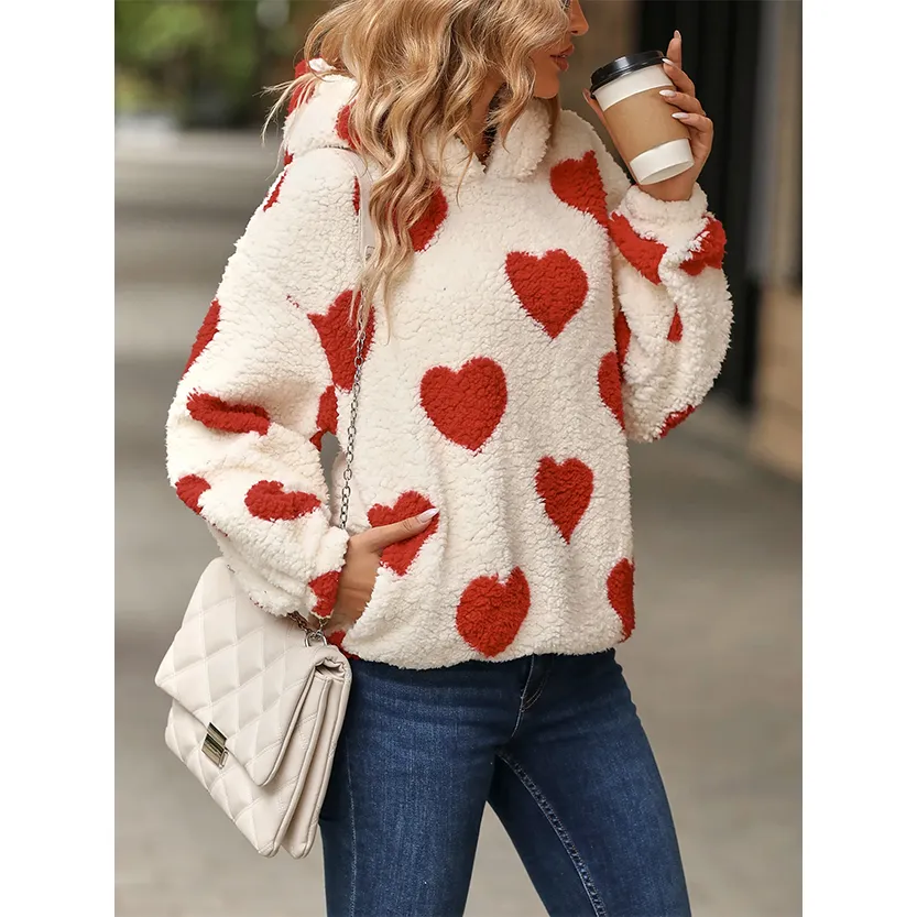 Funki Buys | Sweaters | Women's Hooded Love Print Winter Pullover