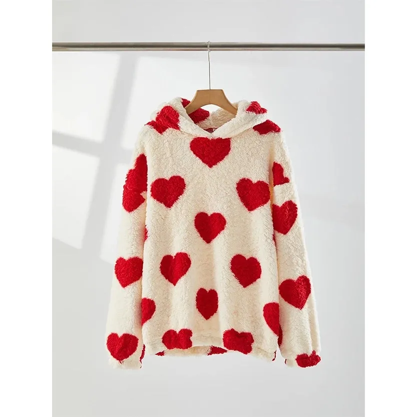 Funki Buys | Sweaters | Women's Hooded Love Print Winter Pullover