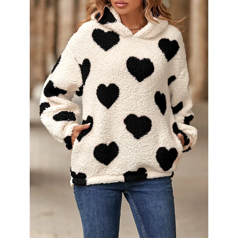 Funki Buys | Sweaters | Women's Hooded Love Print Winter Pullover