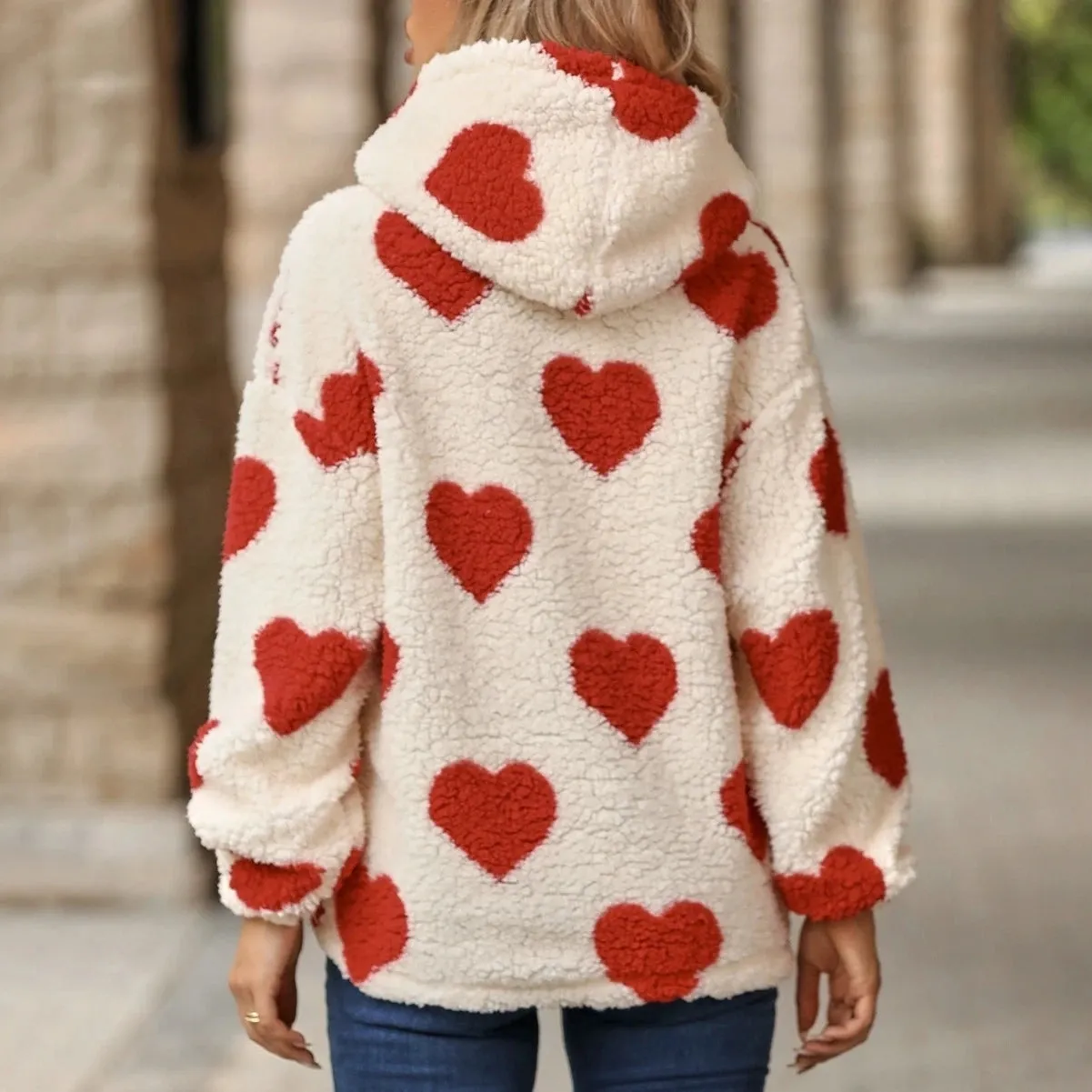 Funki Buys | Sweaters | Women's Hooded Love Print Winter Pullover