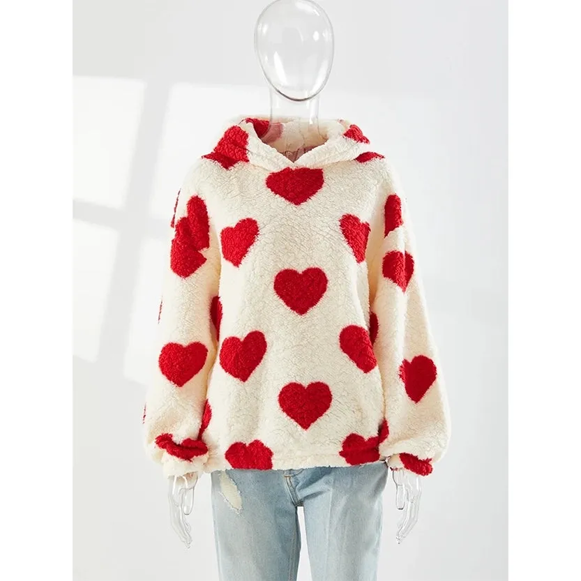 Funki Buys | Sweaters | Women's Hooded Love Print Winter Pullover