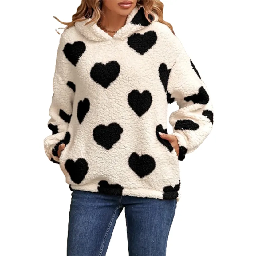 Funki Buys | Sweaters | Women's Hooded Love Print Winter Pullover