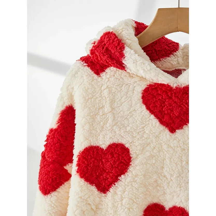 Funki Buys | Sweaters | Women's Hooded Love Print Winter Pullover