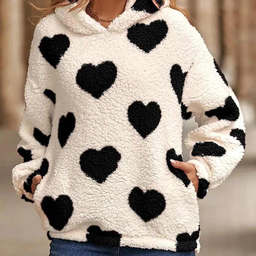 Funki Buys | Sweaters | Women's Hooded Love Print Winter Pullover