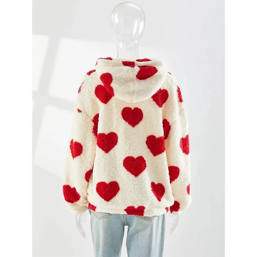 Funki Buys | Sweaters | Women's Hooded Love Print Winter Pullover