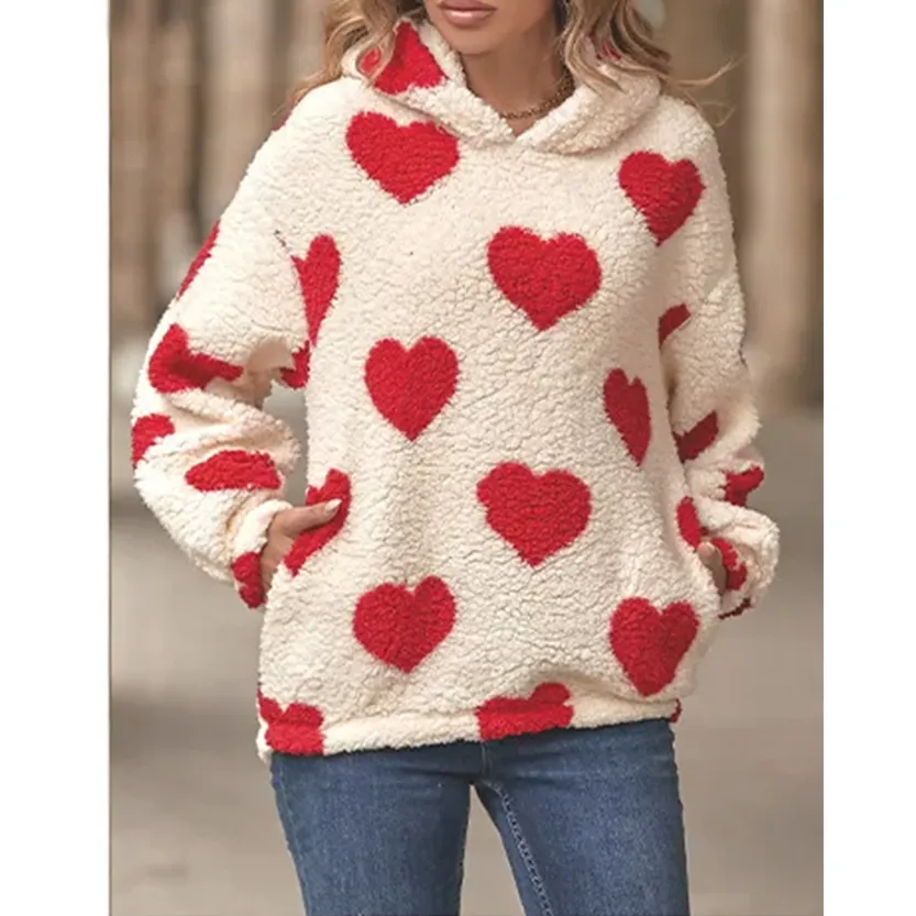 Funki Buys | Sweaters | Women's Hooded Love Print Winter Pullover