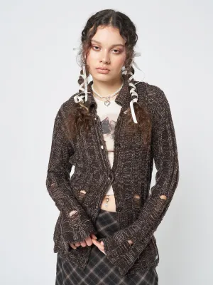 Gem Brown Distressed Knit Cardigan