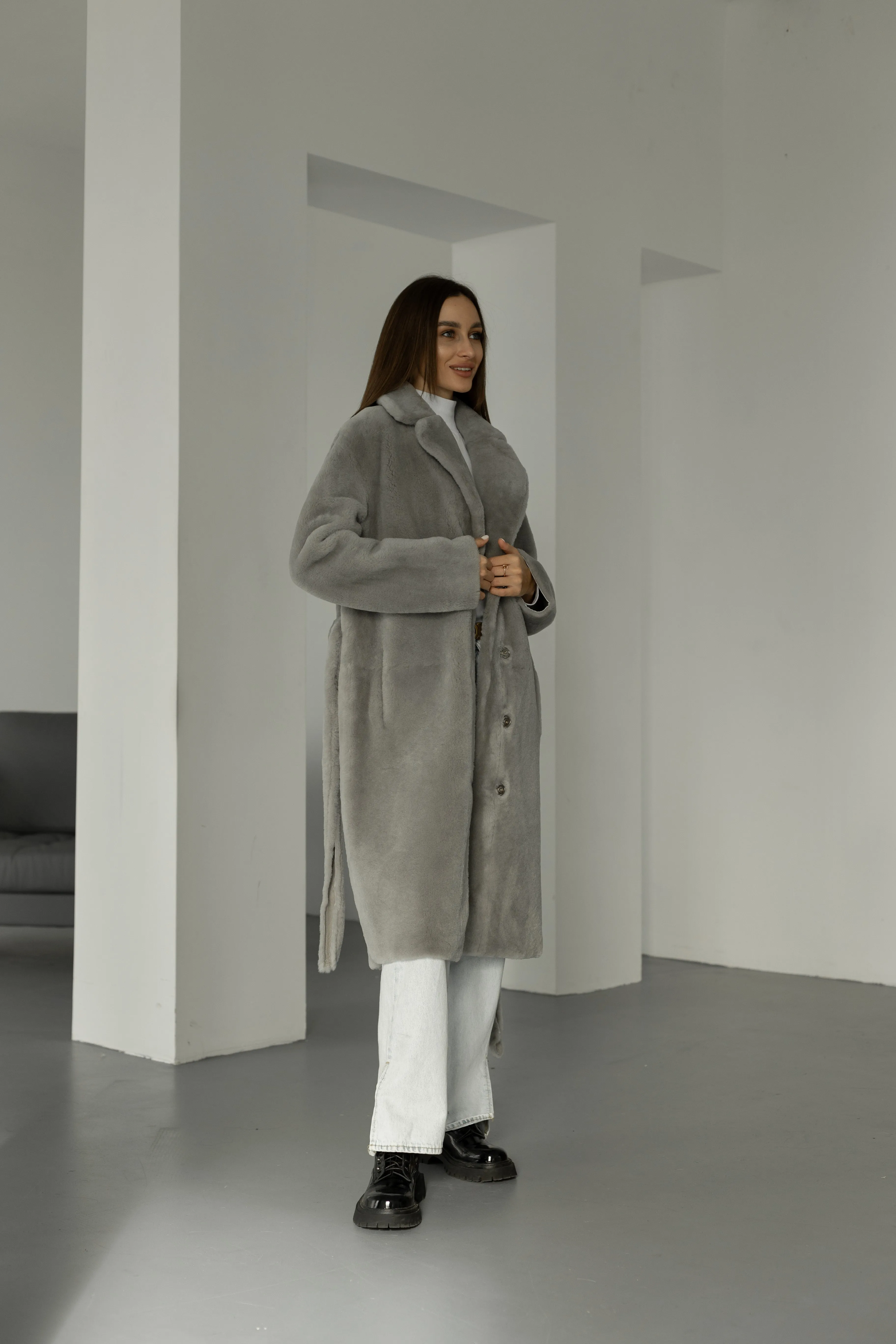 Genuine Shearling Merino Lamb Leather Coat by Punto Leather