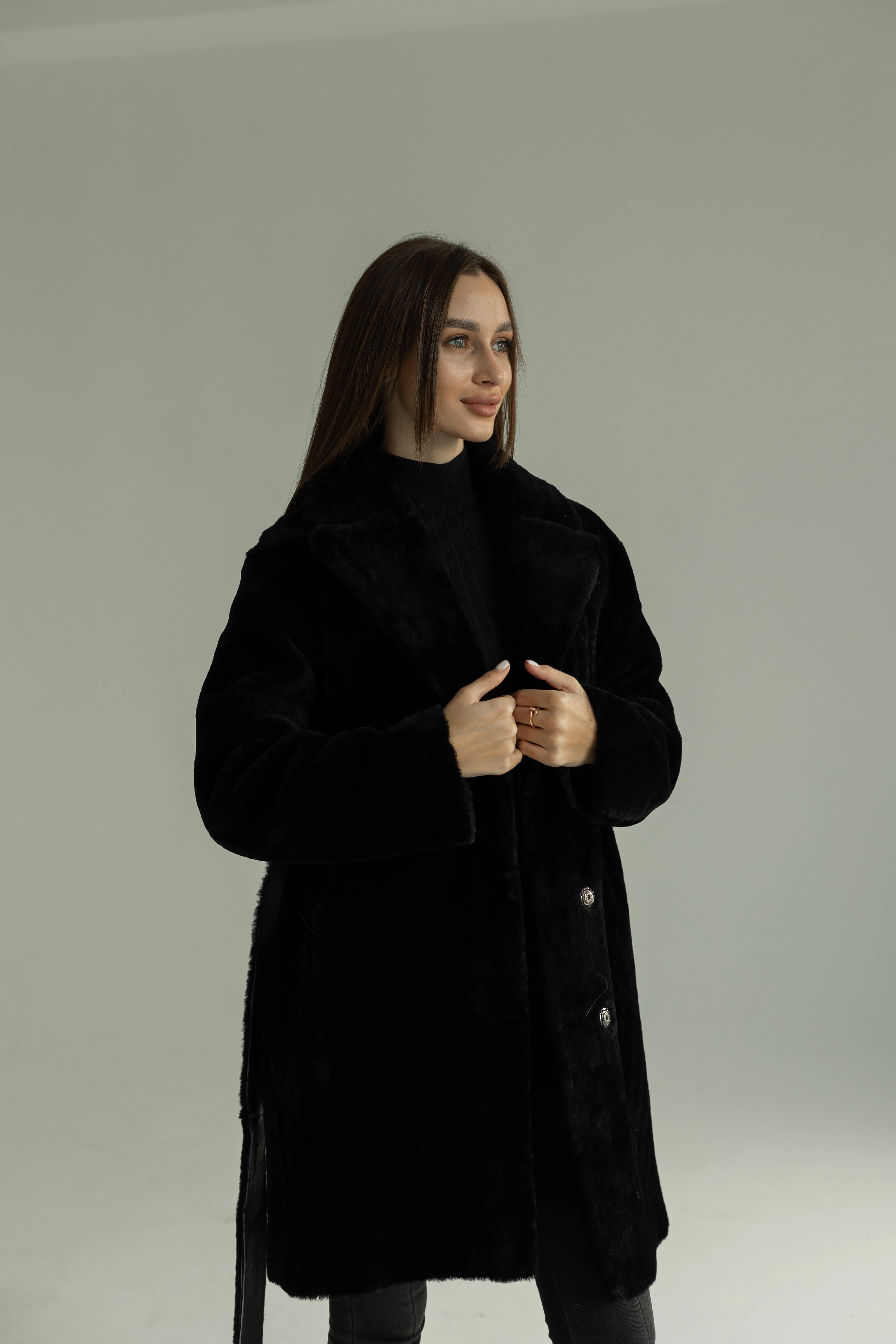 Genuine Shearling Merino Lamb Leather Coat by Punto Leather