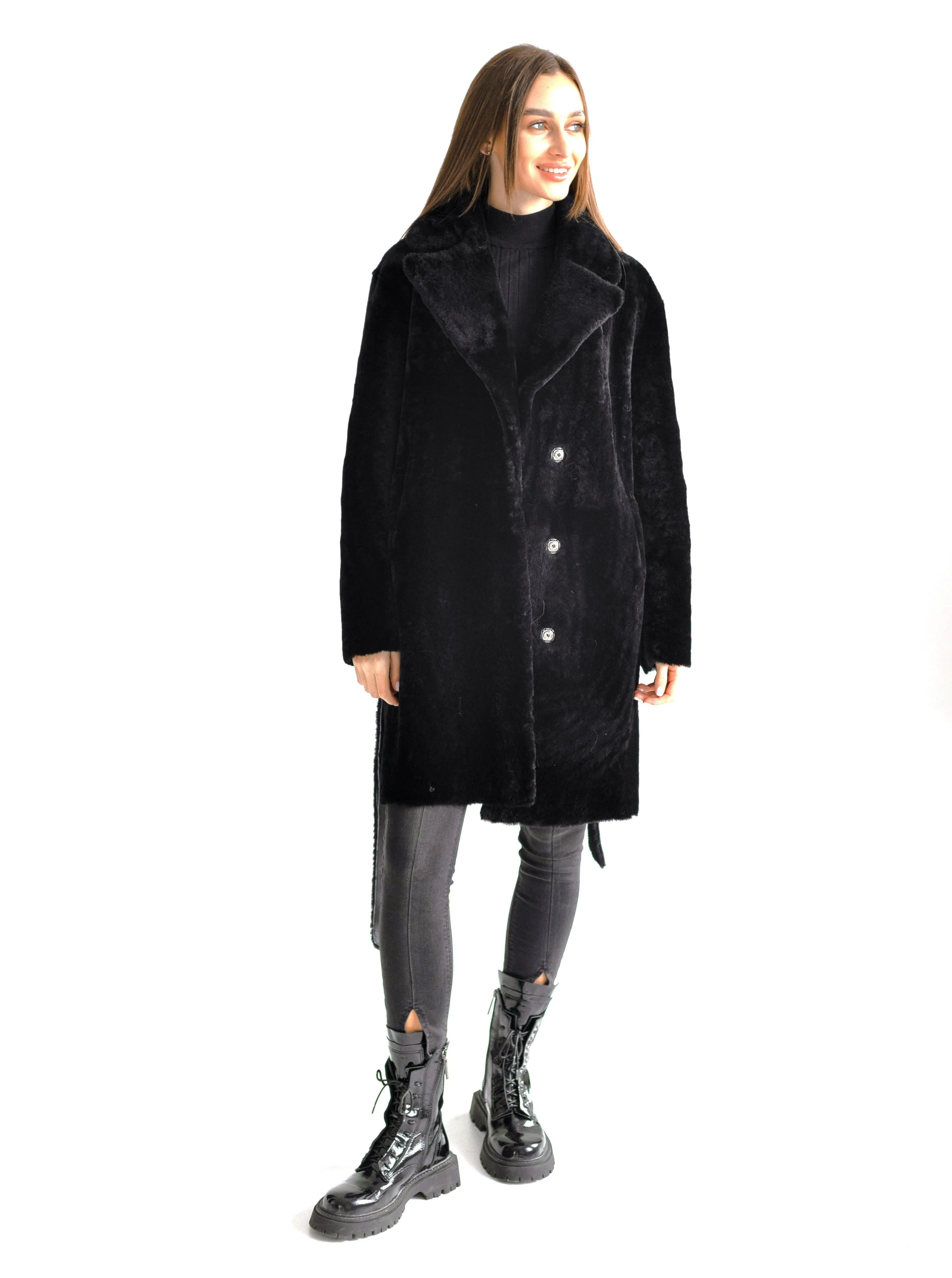 Genuine Shearling Merino Lamb Leather Coat by Punto Leather