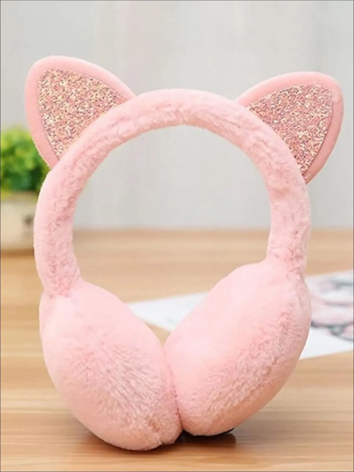 Girls Plush Glitter Cat Ear Earmuffs (5 Color Options)