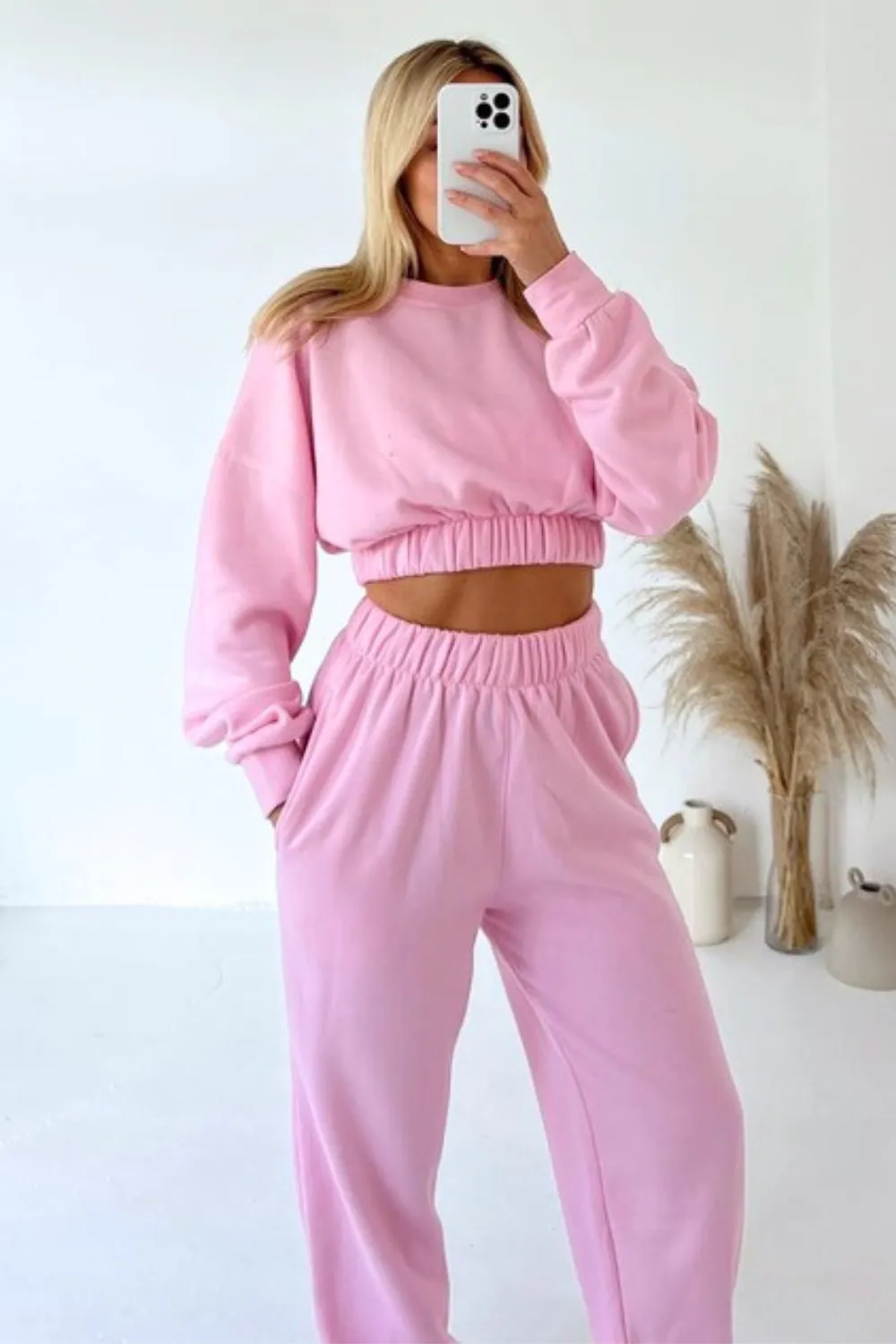 Gracie baby pink cropped sweater jogger loungewear set