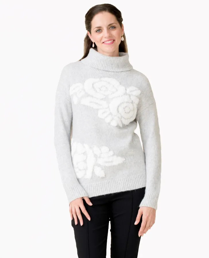 Heather Grey Floral Knit Sweater