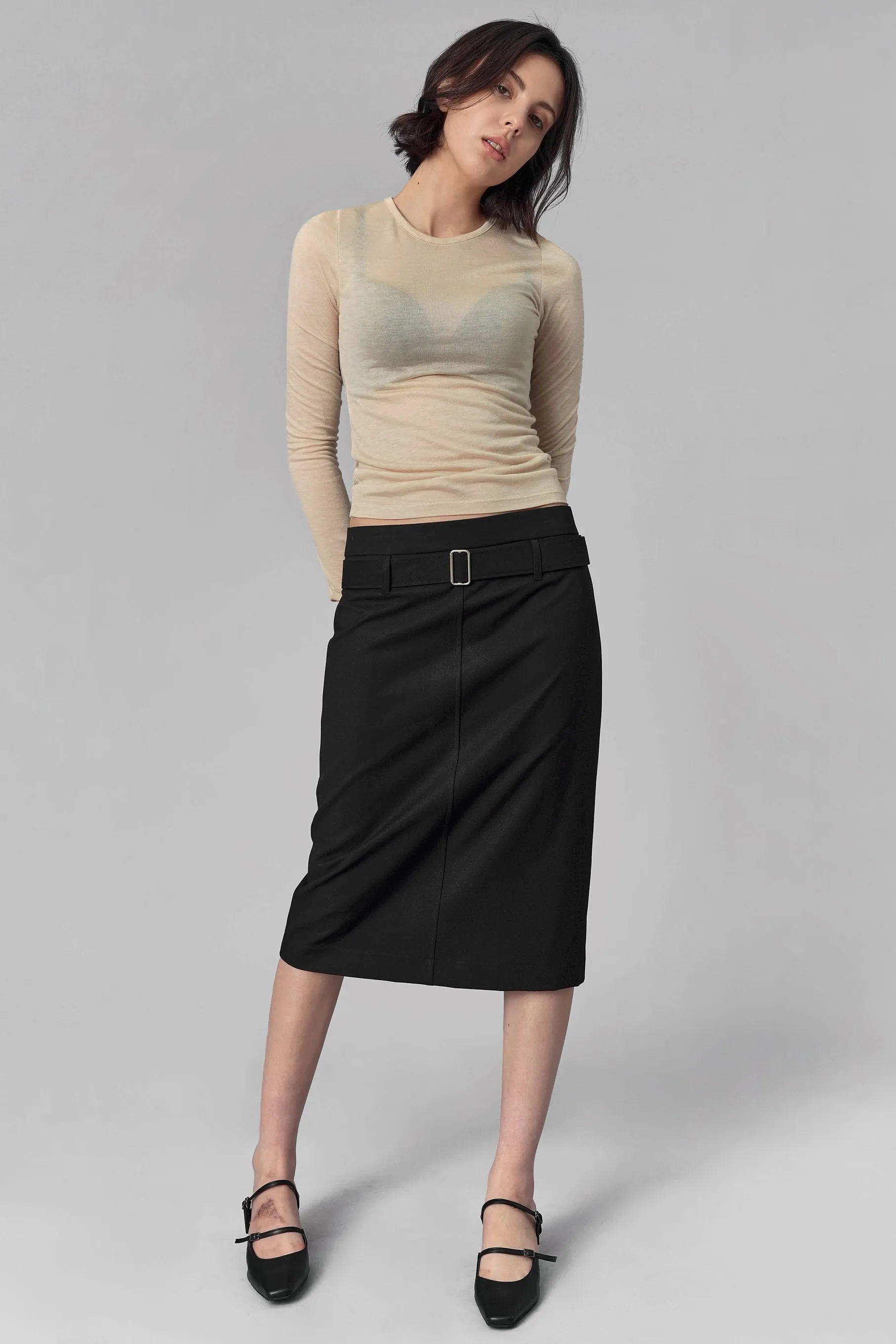 Hike Belted Midi Skirt, Black