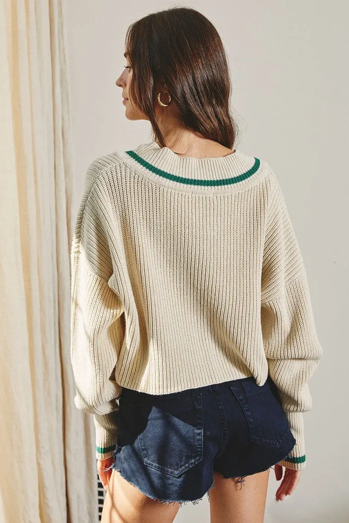 Ivory/Polo Green Cropped Sweater