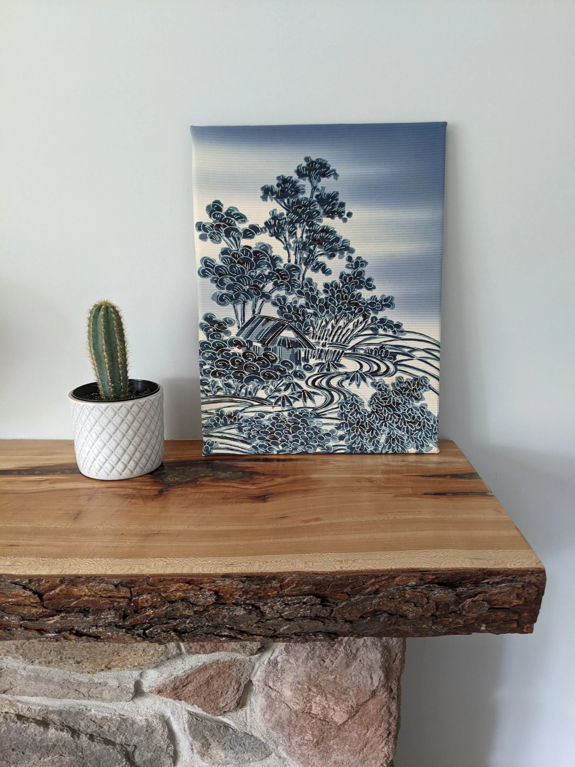 Japanese village landscape wall art (blue)