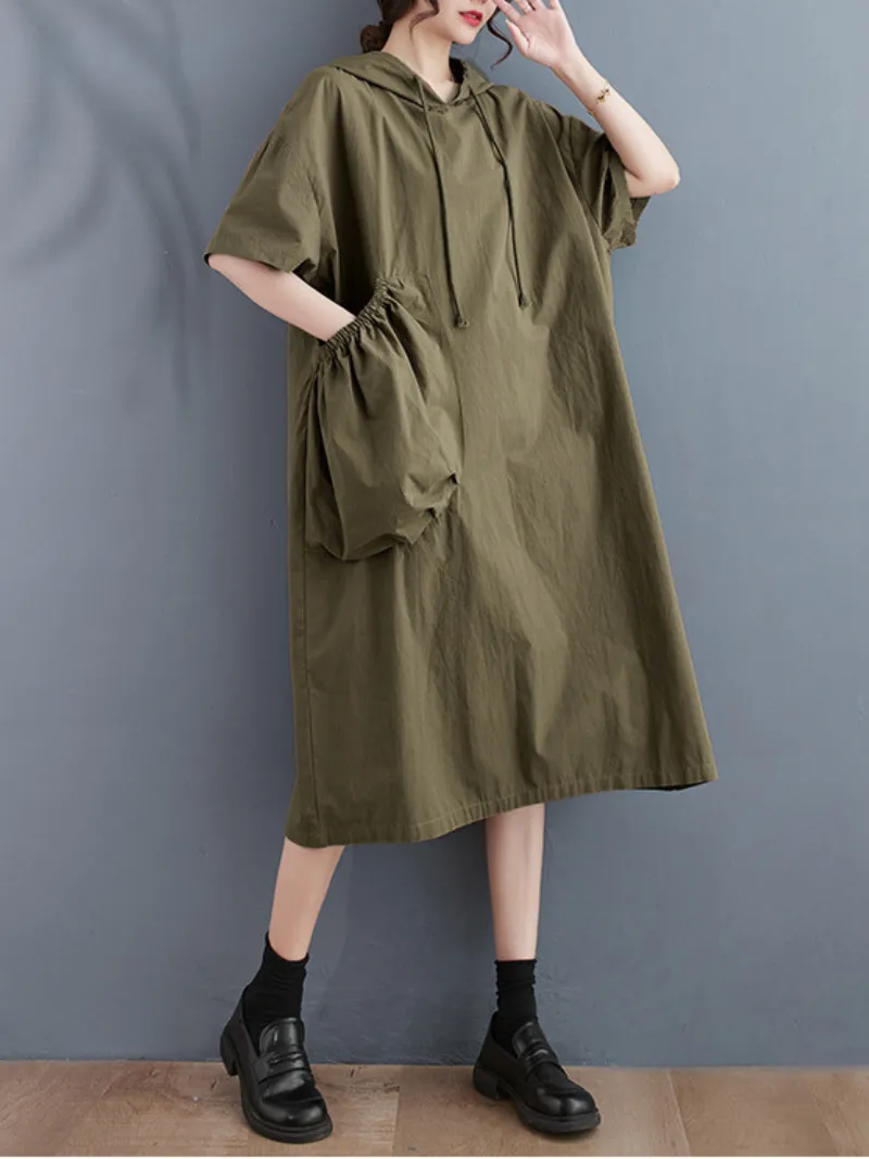 Just My Type Cotton Midi Length Hoodie Dress