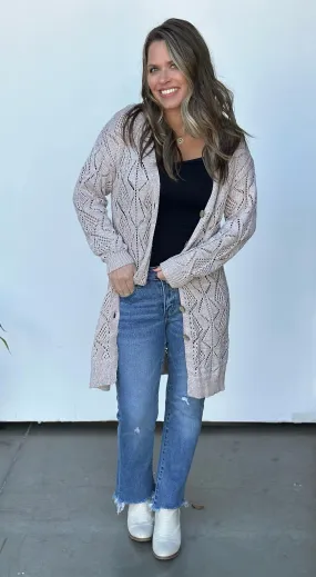 Khaki Pointelle Cardigan