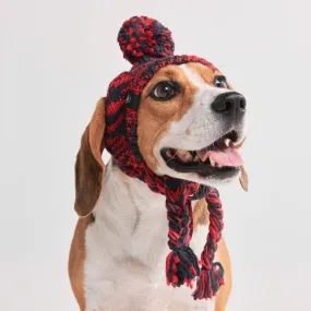 Knit Pom Pom Dog Beanie Hat - Red & Black